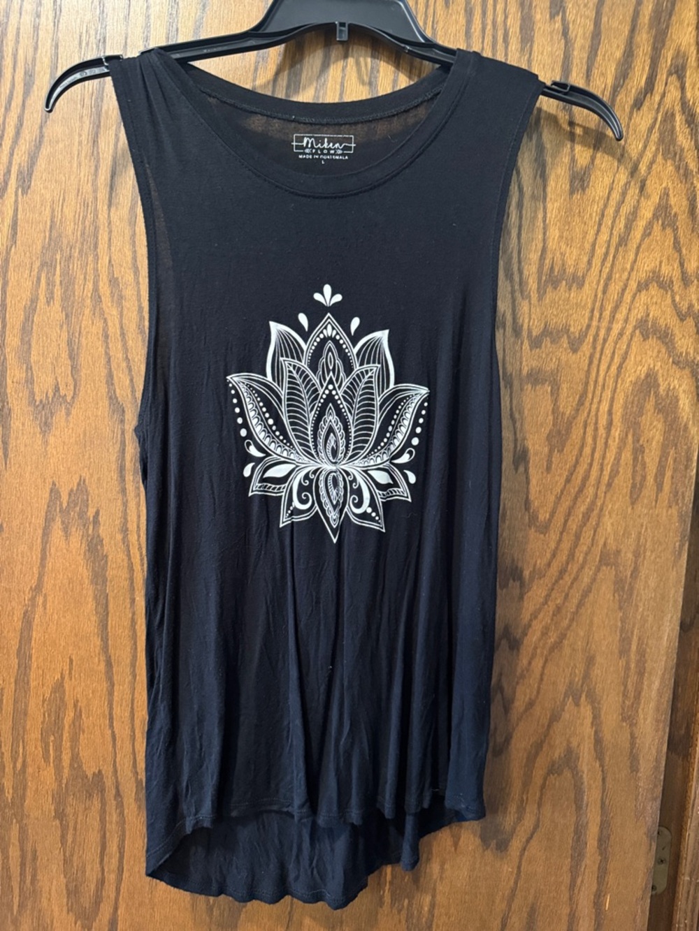 Miken Black Tank with White Lotus Print
